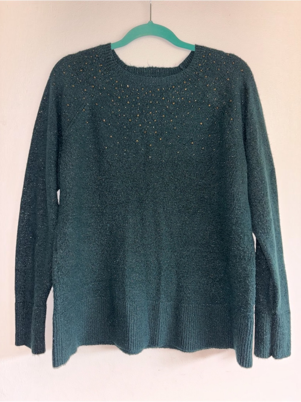 APT. 9 Emerald Green Embellished Sweater Women's Large Cozy Knit